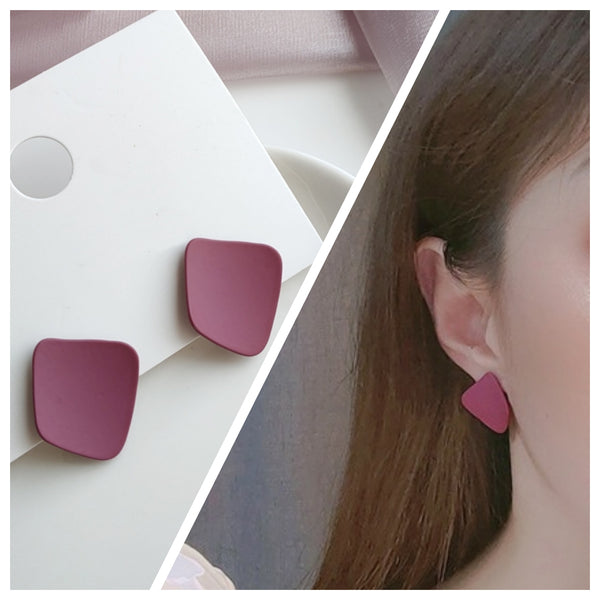 Square Matte Purple Invisible Clip On Stud Earrings