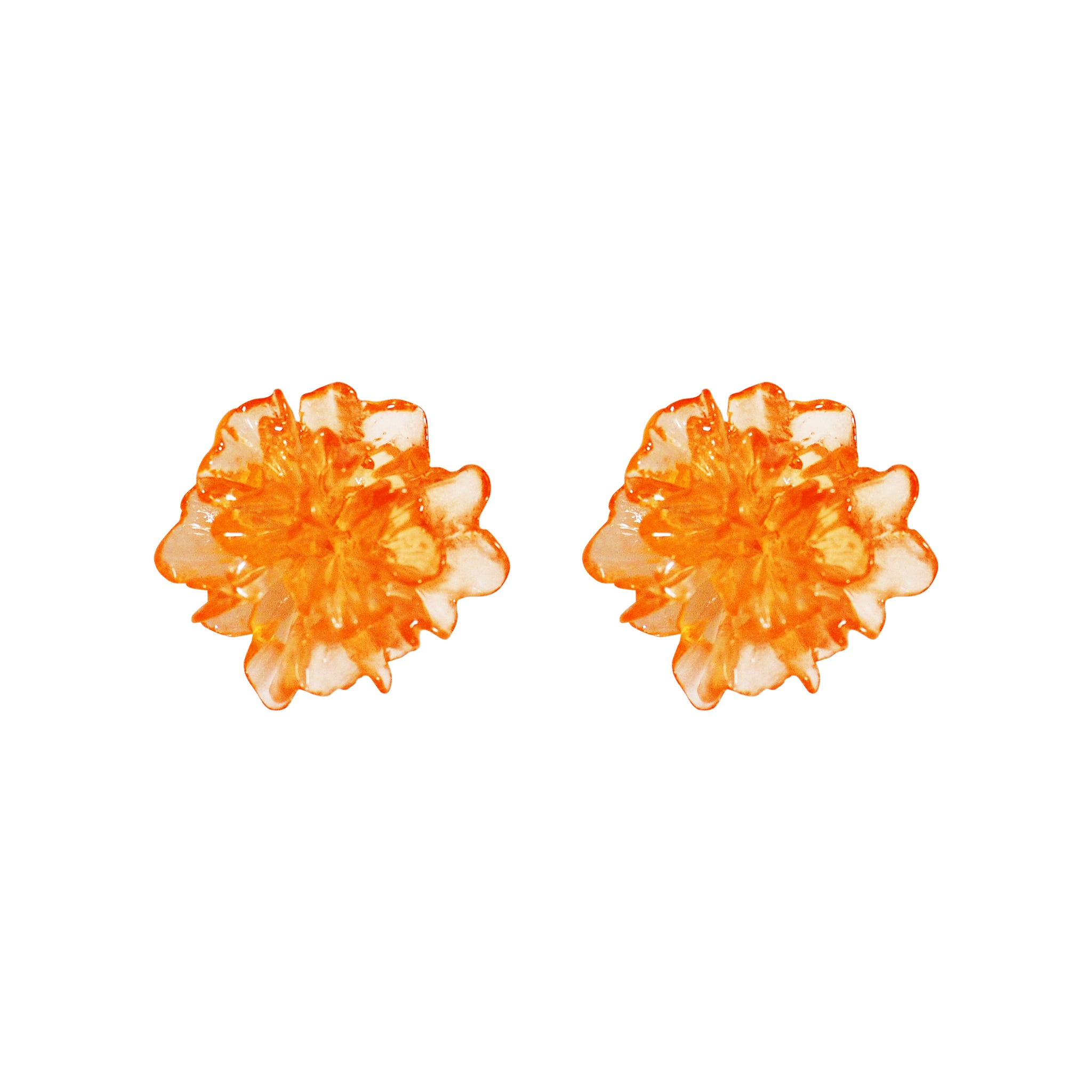 Orange Large Flower Invisible Clip On Stud Earrings