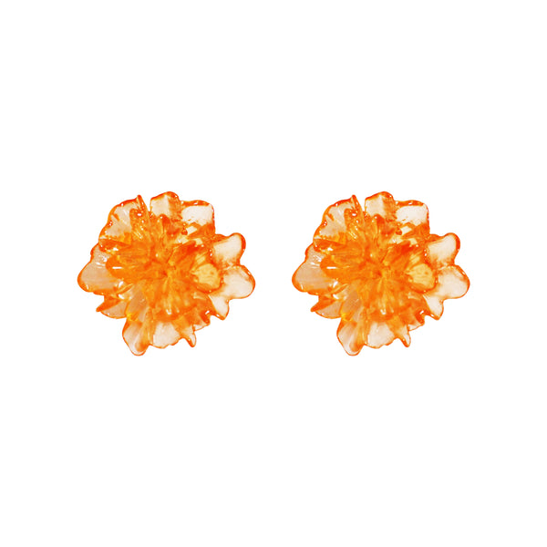 Orange Large Flower Invisible Clip On Stud Earrings