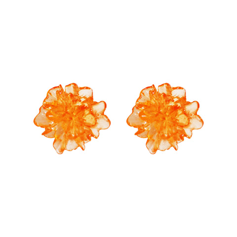 Orange Large Flower Invisible Clip On Stud Earrings