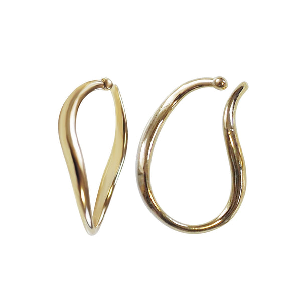 Gold Organic Shaped HoopEar Cuff Clip On Earrings