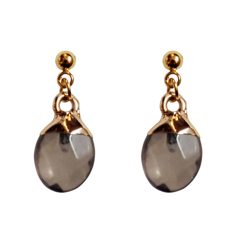 Drop Smoky Quartz Invisible Clip On Earrings