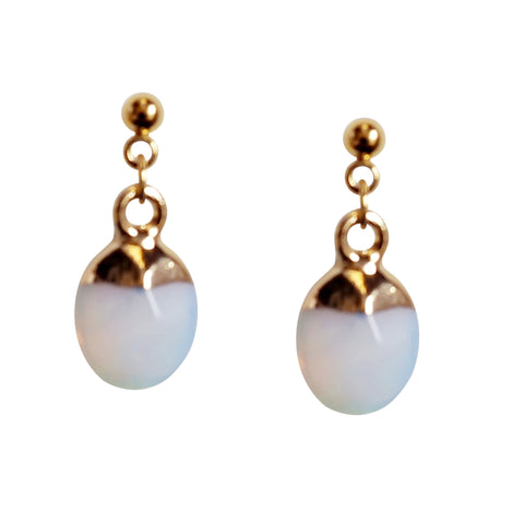 Drop Synthhetic White Opal Invisible Clip On Earrings