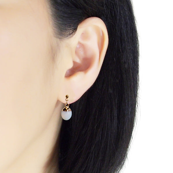 Drop Synthhetic White Opal Invisible Clip On Earrings