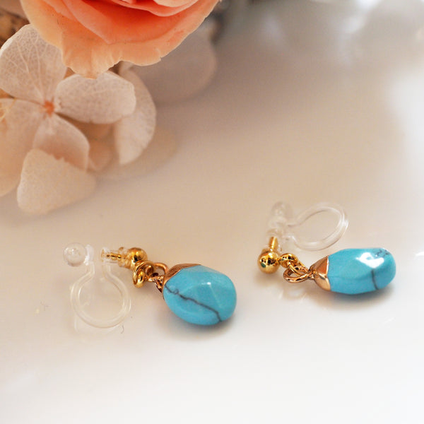 Drop Turquoise Invisible Clip On Earrings