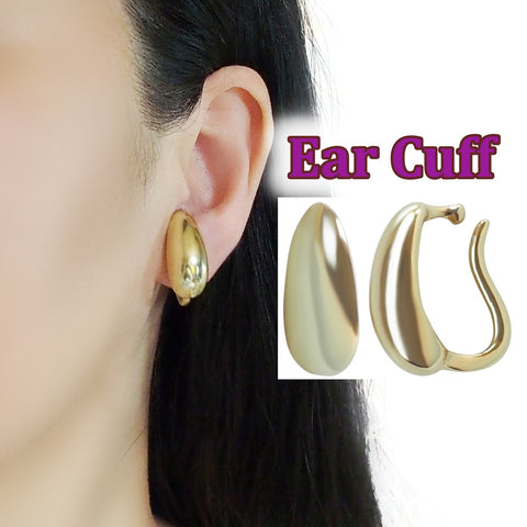 Gold Teardrop Ear Cuff Clip On Earrings