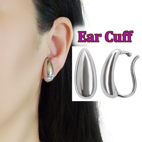 Silver Teardrop Ear Cuff Clip On Earrings