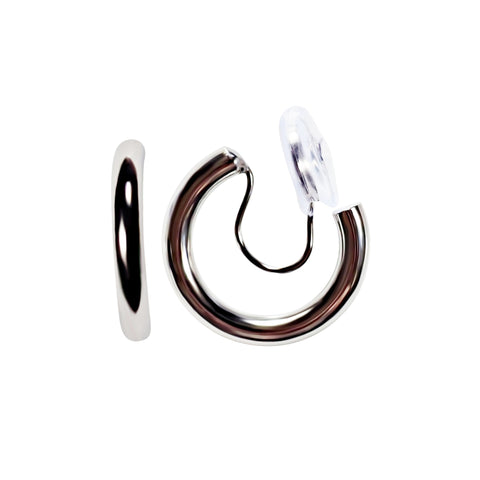 Silver 20mm Thick Hoop Clip Angle Adjustable Spiral Clip On Earrings