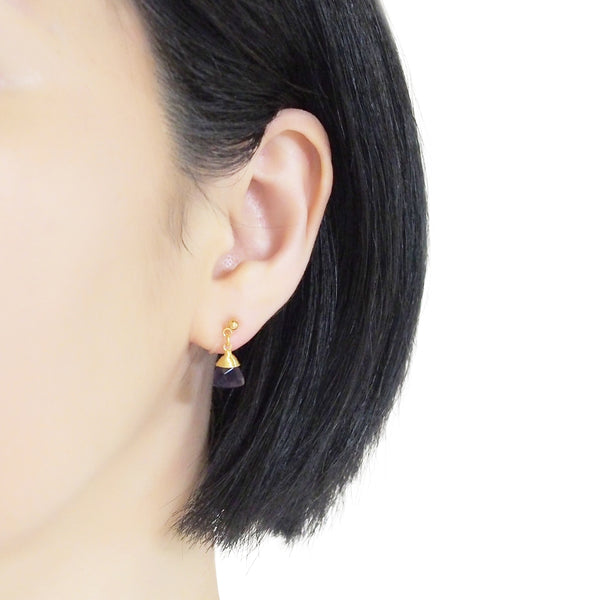 Triangle Purple Amethyst Invisible Clip On Earrings (Gold tone) - Miyabi Grace
