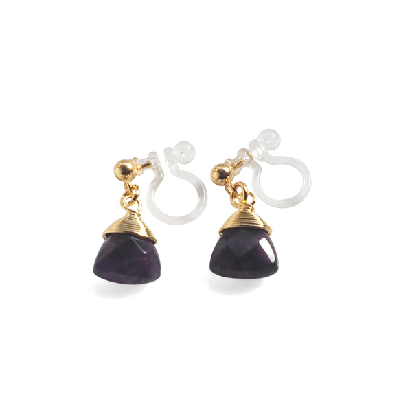 Triangle Purple Amethyst Invisible Clip On Earrings (Gold tone) - Miyabi Grace