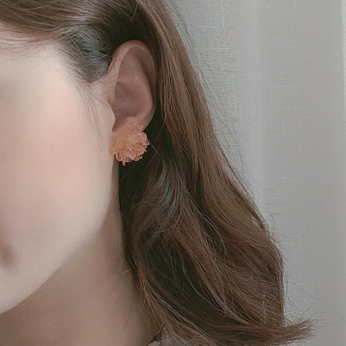 Orange Large Flower Invisible Clip On Stud Earrings