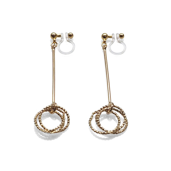 Textured triple hoop clip on earrings ( Gold tone ) - Miyabi Grace