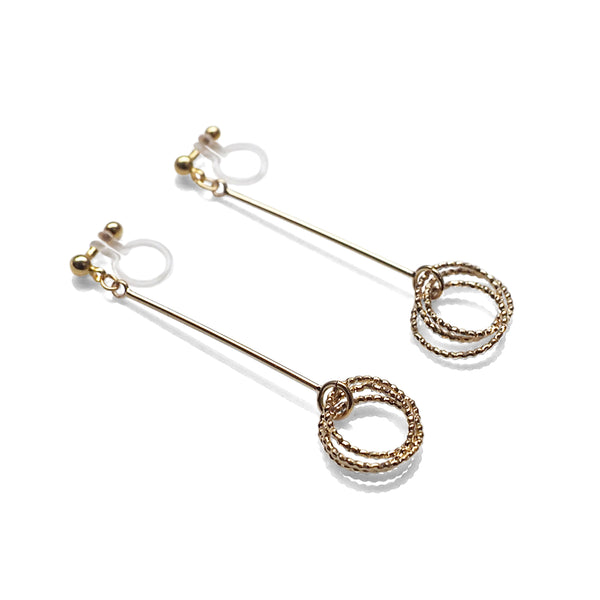 Textured triple hoop clip on earrings ( Gold tone ) - Miyabi Grace