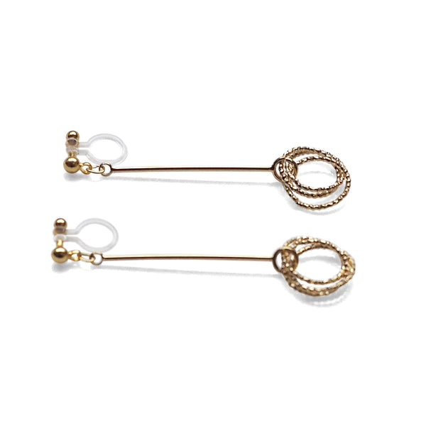 Textured triple hoop clip on earrings ( Gold tone ) - Miyabi Grace