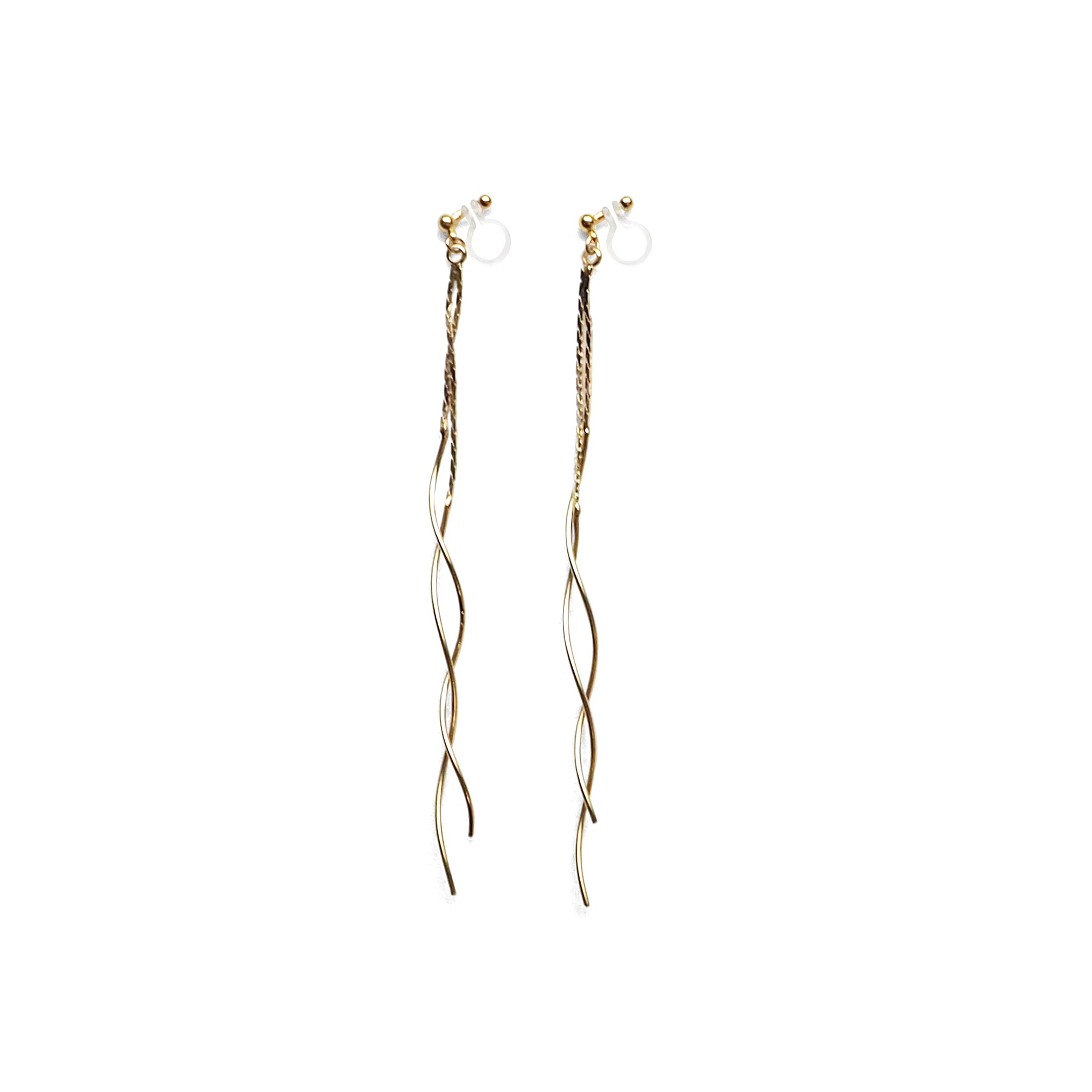 Double wave bar invisible clip on earrings ( Gold tone ) - Miyabi Grace