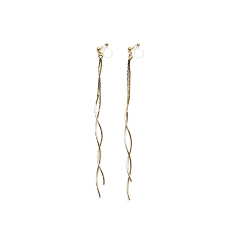 Double wave bar invisible clip on earrings ( Gold tone ) - Miyabi Grace