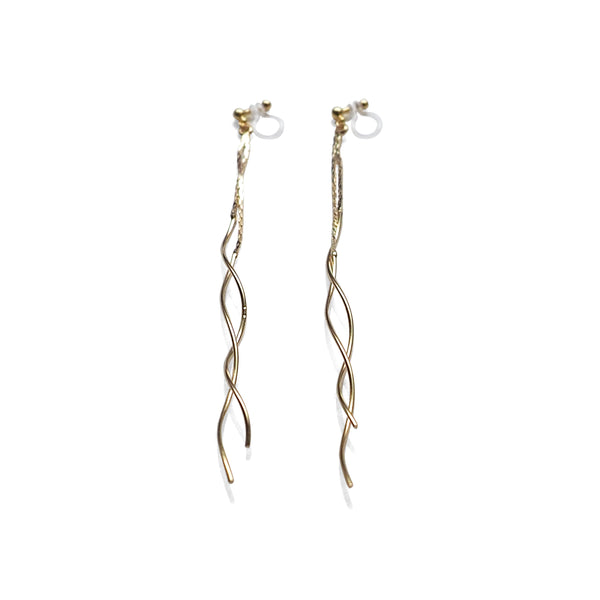 Double wave bar invisible clip on earrings ( Gold tone ) - Miyabi Grace