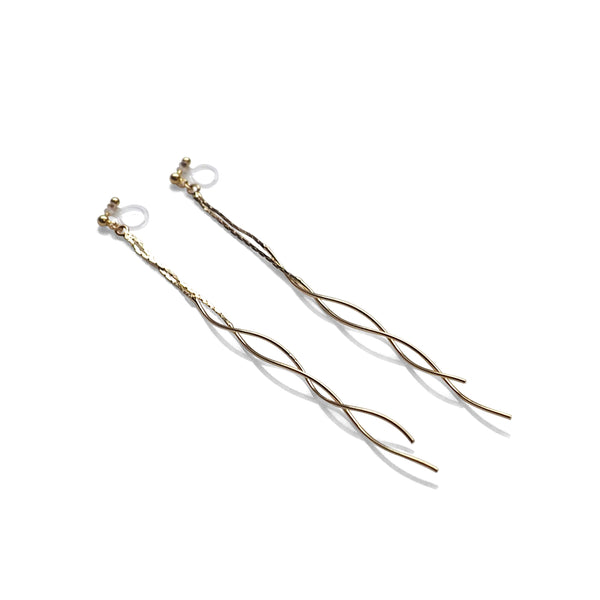Double wave bar invisible clip on earrings ( Gold tone ) - Miyabi Grace
