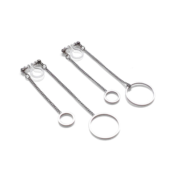 Double sided hoop invisible clip on earrings ( Silver tone ) - Miyabi Grace