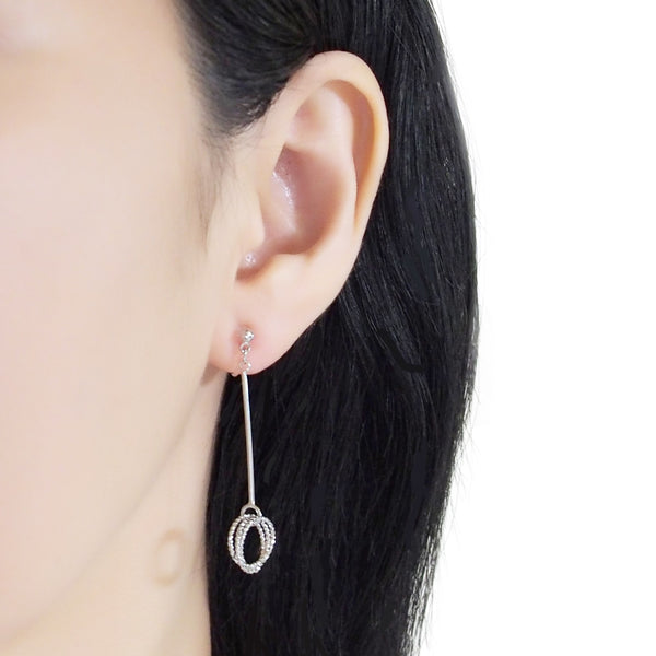 Textured triple hoop clip on earrings ( Silver tone ) - Miyabi Grace