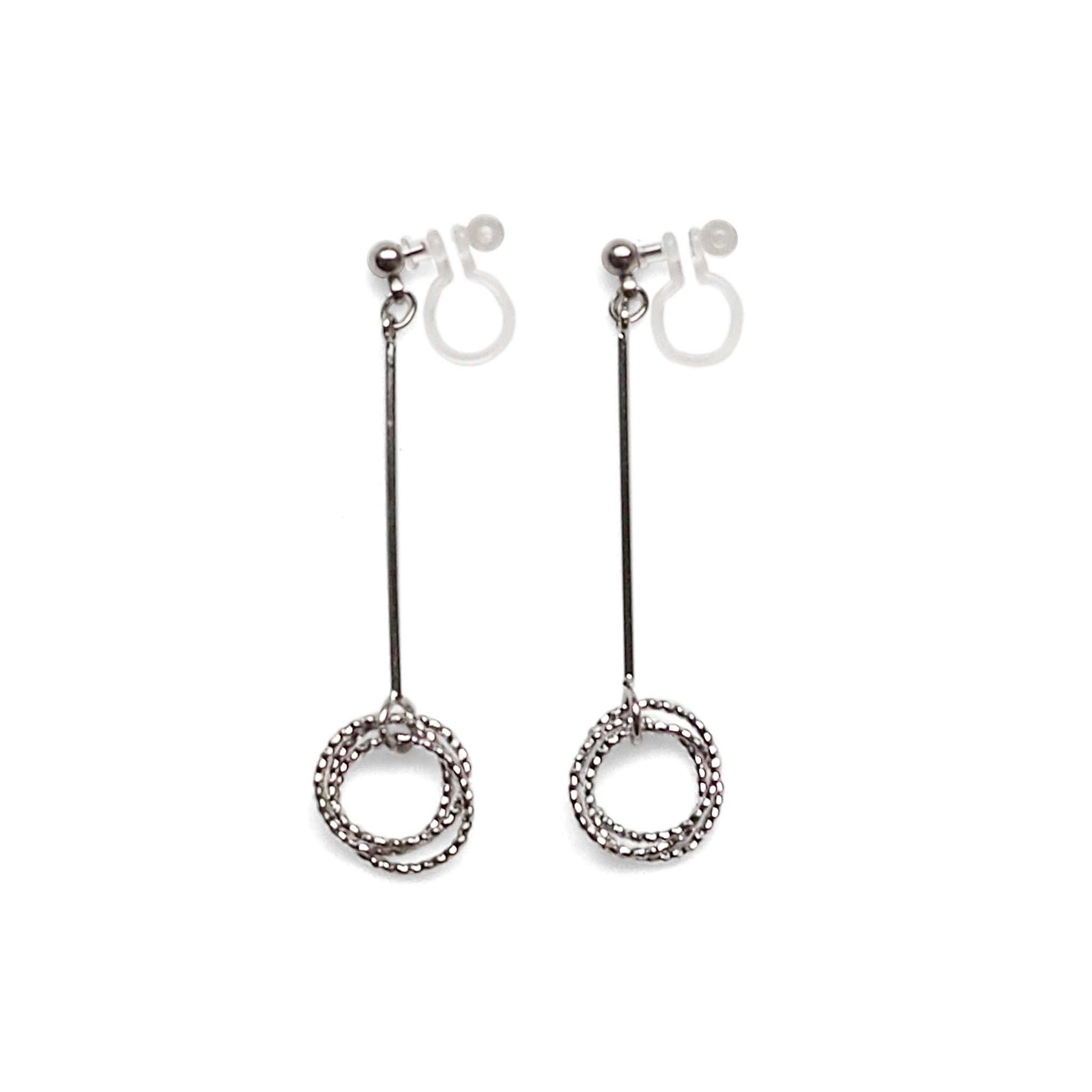 Textured triple hoop clip on earrings ( Silver tone ) - Miyabi Grace