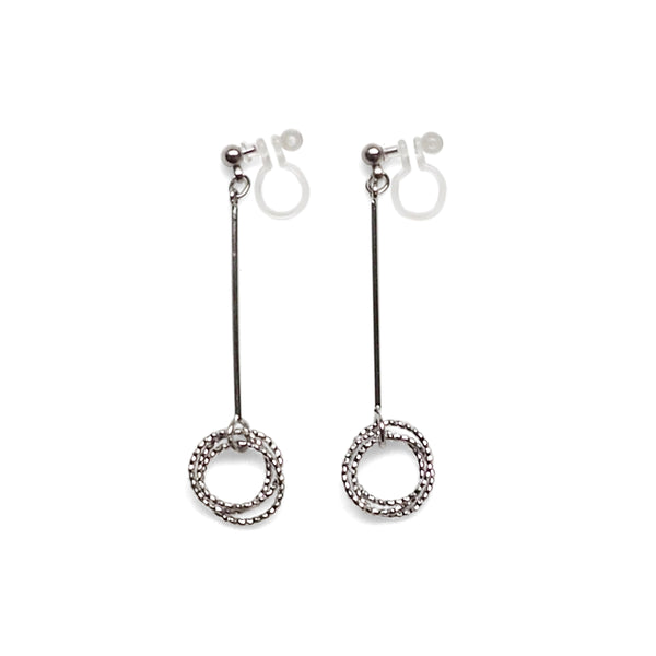 Textured triple hoop clip on earrings ( Silver tone ) - Miyabi Grace