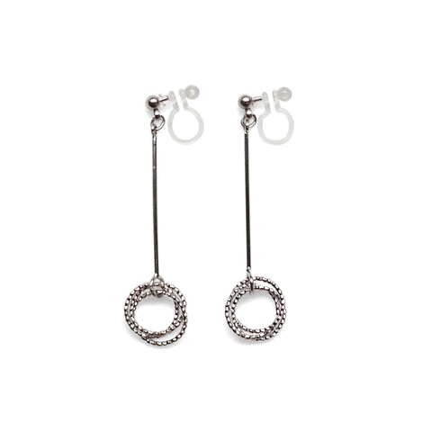 Textured triple hoop clip on earrings ( Silver tone ) - Miyabi Grace