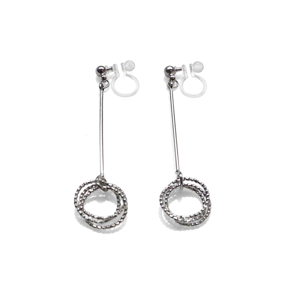 Textured triple hoop clip on earrings ( Silver tone ) - Miyabi Grace
