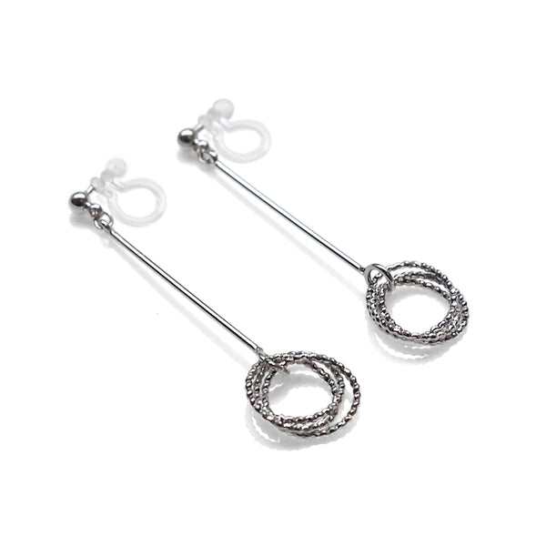 Textured triple hoop clip on earrings ( Silver tone ) - Miyabi Grace