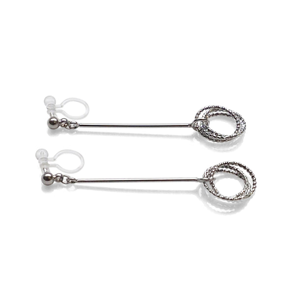 Textured triple hoop clip on earrings ( Silver tone ) - Miyabi Grace