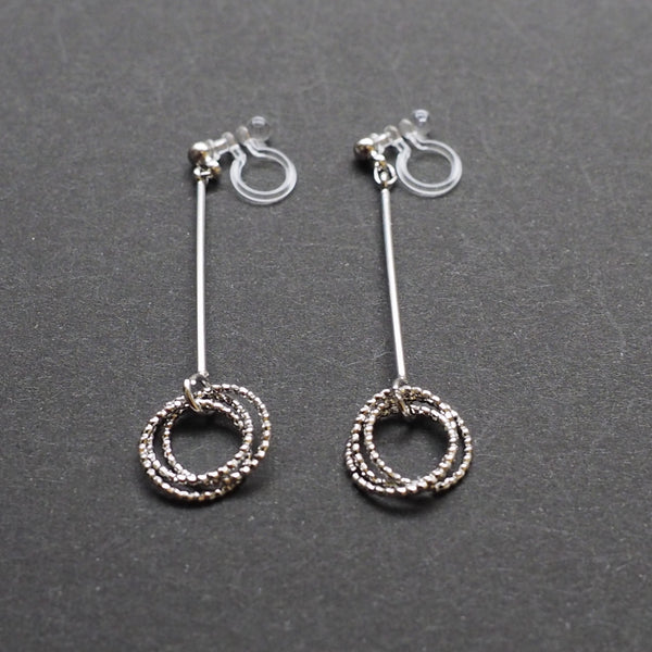 Textured triple hoop clip on earrings ( Silver tone ) - Miyabi Grace