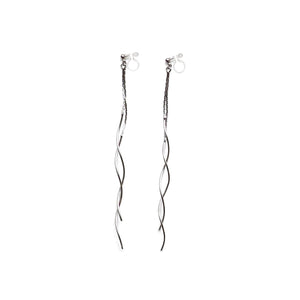 Double wave bar invisible clip on earrings ( Silver tone ) - Miyabi Grace