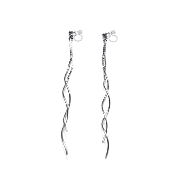 Double wave bar invisible clip on earrings ( Silver tone ) - Miyabi Grace