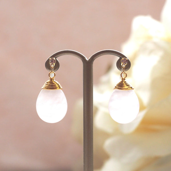 Rose quartz invisible clip on earrings - Miyabi Grace