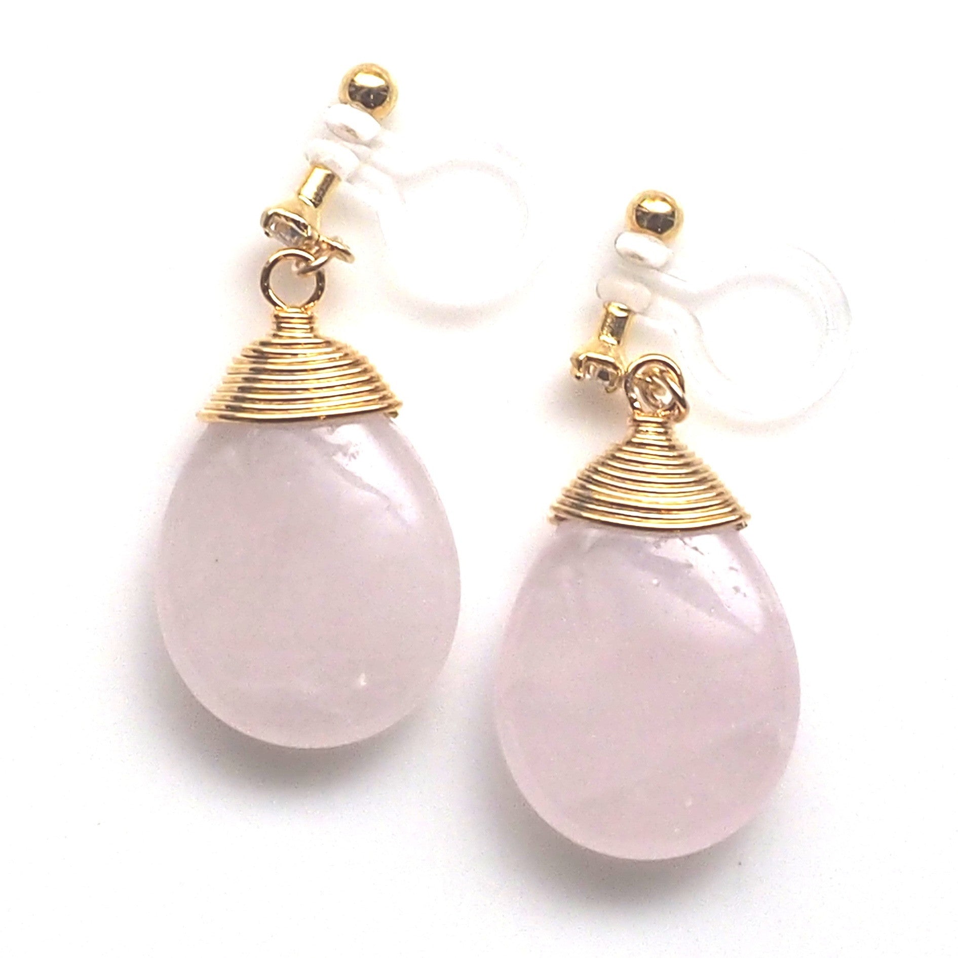 Rose quartz invisible clip on earrings - Miyabi Grace