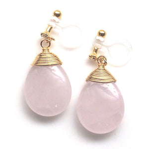 Rose quartz invisible clip on earrings - Miyabi Grace