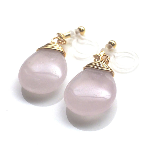 Rose quartz invisible clip on earrings - Miyabi Grace