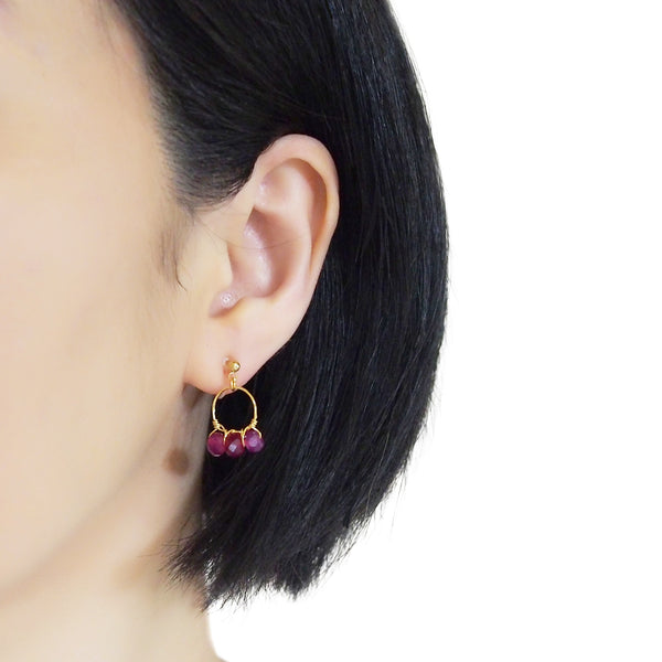 Red Agate Gold Hoop Invisible Clip On Earrings - Miyabi Grace