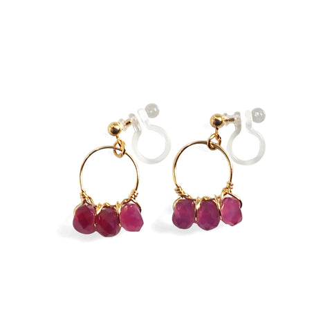Red Agate Gold Hoop Invisible Clip On Earrings - Miyabi Grace