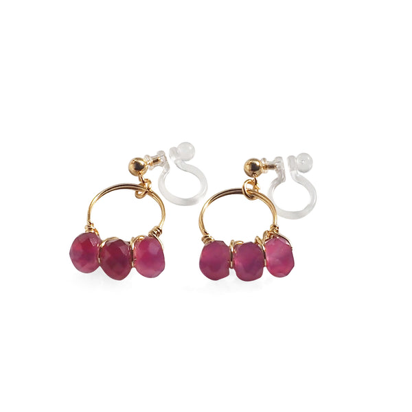 Red Agate Gold Hoop Invisible Clip On Earrings - Miyabi Grace