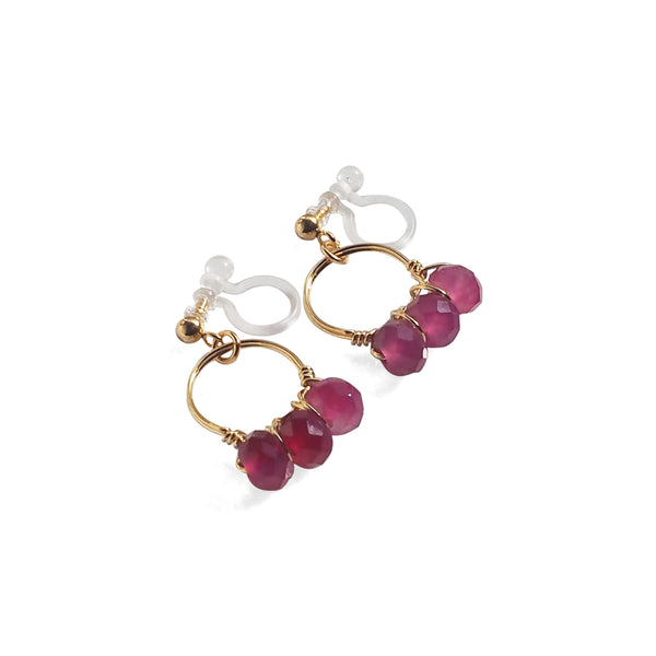 Red Agate Gold Hoop Invisible Clip On Earrings - Miyabi Grace