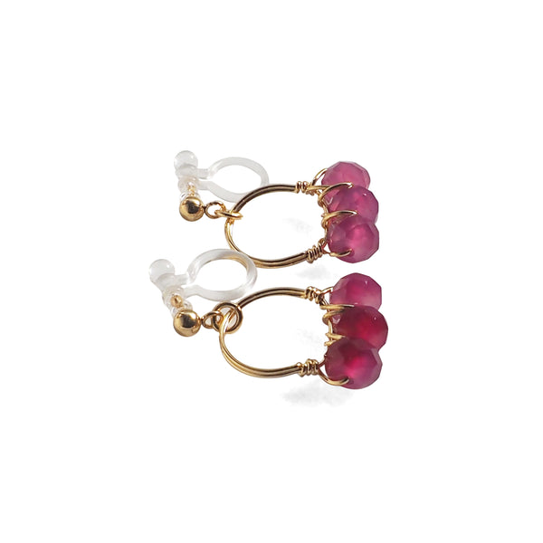 Red Agate Gold Hoop Invisible Clip On Earrings - Miyabi Grace