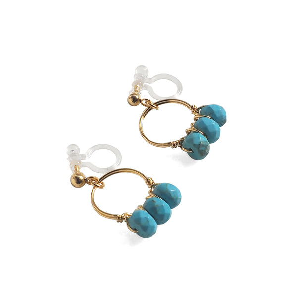 Blue Turquoise Gold Hoop Invisible Clip On Earrings - Miyabi Grace