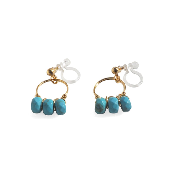 Blue Turquoise Gold Hoop Invisible Clip On Earrings - Miyabi Grace