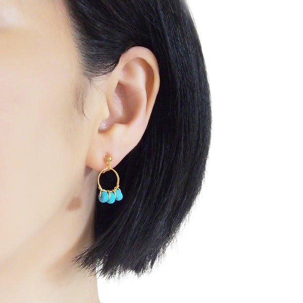 Blue Turquoise Gold Hoop Invisible Clip On Earrings - Miyabi Grace