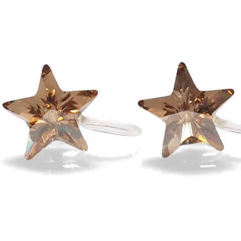Golden Shadow Star Swarovski crystal invisible clip on earrings - Miyabi Grace