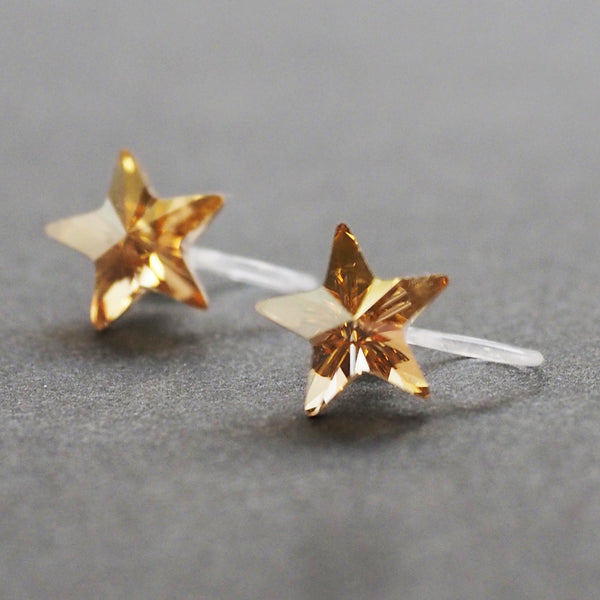 Golden Shadow Star Swarovski crystal invisible clip on earrings - Miyabi Grace