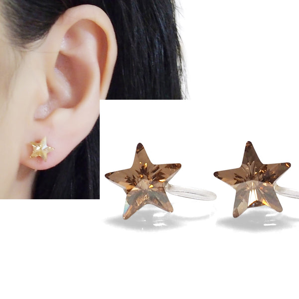Golden Shadow Star Swarovski crystal invisible clip on earrings - Miyabi Grace
