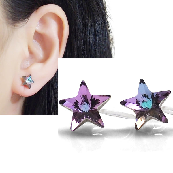 Vitrail Light Star Swarovski crystal invisible clip on stud earrings - Miyabi Grace