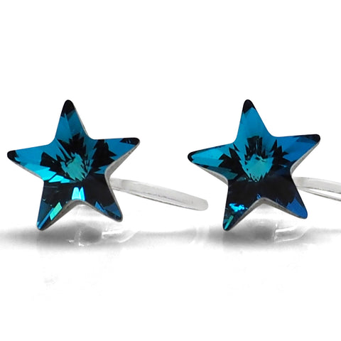 Bermuda Blue Star Swarovski crystal invisible clip on stud earrings - Miyabi Grace